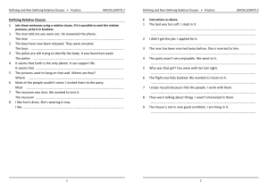 Defining and Non-Defining Relative Clauses Practice Worksheet
