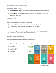 Natural Disasters and Energy Worksheet