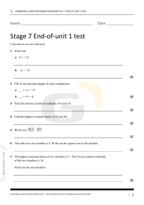 Cambridge Lower Secondary Math 7 Unit 1 Test
