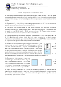 Lista de Exerc&iacute;cios de Termodin&acirc;mica: Propriedades de Subst&acirc;ncias Puras