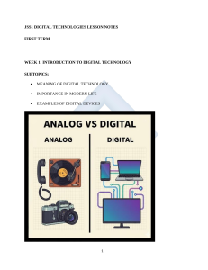 JSS1 Digital Technologies Lesson Notes: Introduction to Digital Technology