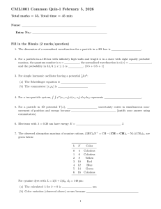 CML1001 Common Quiz-1: Quantum Mechanics