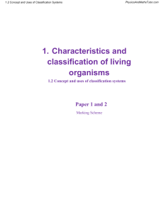 Classification Systems Marking Scheme