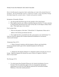 World War One Primary Document Reader