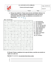 Sopa de Letras Actividades Diarias: Pr&aacute;ctica de Vocabulario en Ingl&eacute;s