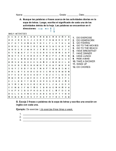 Hoja de trabajo de Actividades Diarias en Espa&ntilde;ol