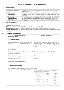 Detailed Lesson Plan: Angle of Elevation (Math 9)