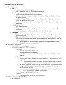 Pharmacology Chapter 1: Orientation to Drugs and Therapeutics