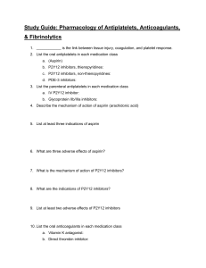 Pharmacology Study Guide: Antiplatelets, Anticoagulants, Fibrinolytics
