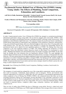 Psychosocial Factors of FOMO in Young Adults: Phubbing, Social Comparison, Exhaustion, Loneliness