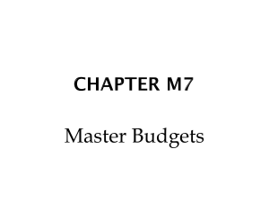 Master Budgets Chapter M7: Manufacturing Firm Examples