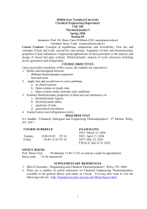 ChE 204 Thermodynamics I Syllabus - METU Spring 2026