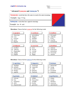 Advanced Synonyms and Antonyms Worksheet #2