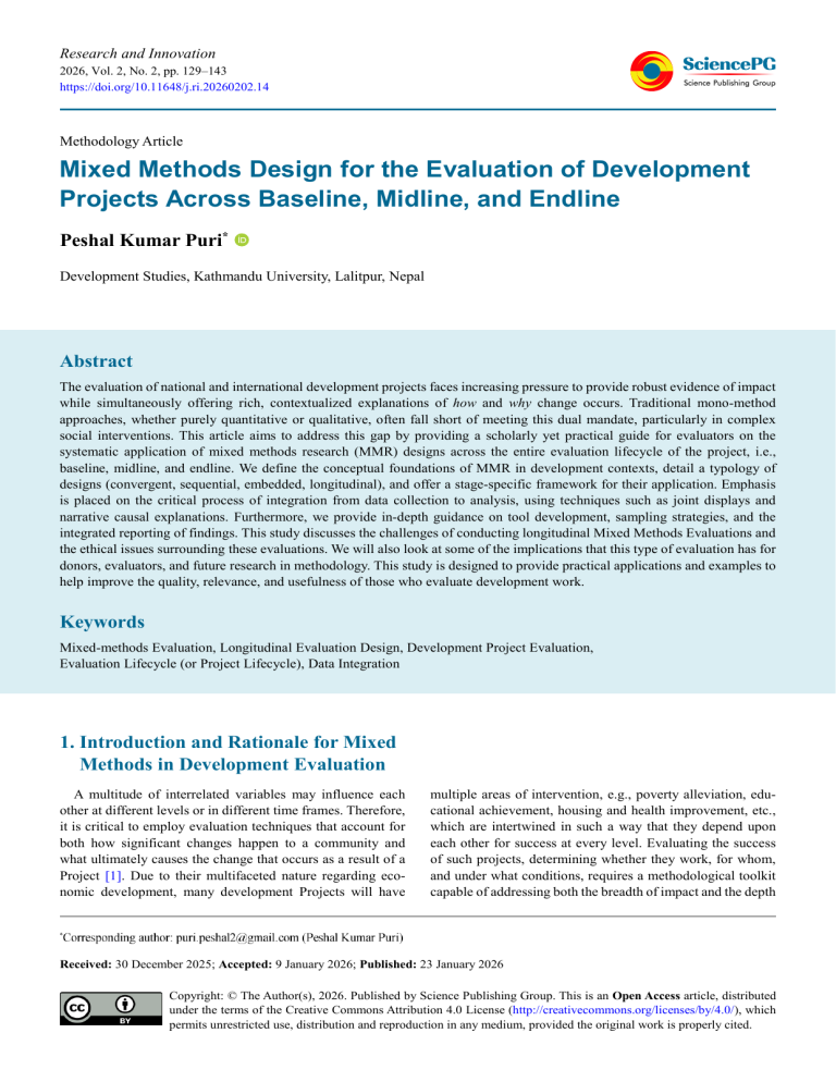Mixed Methods Design for Development Project Evaluation