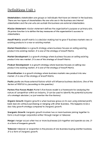 Business Definitions Unit 3: Key Terms & Concepts