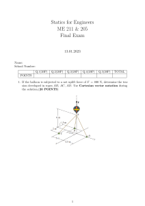 Statics for Engineers Final Exam ME 211 & 205