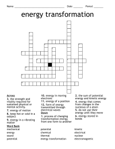 Energy Transformation Crossword Puzzle Worksheet