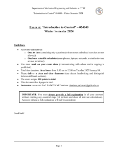 Introduction to Control Exam A 034040 Winter 2024