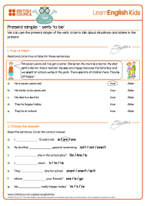 Present Simple Verb 'To Be' Worksheet for Kids