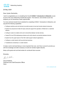 Cisco CCNAv7: Introduction to Networks Certificate