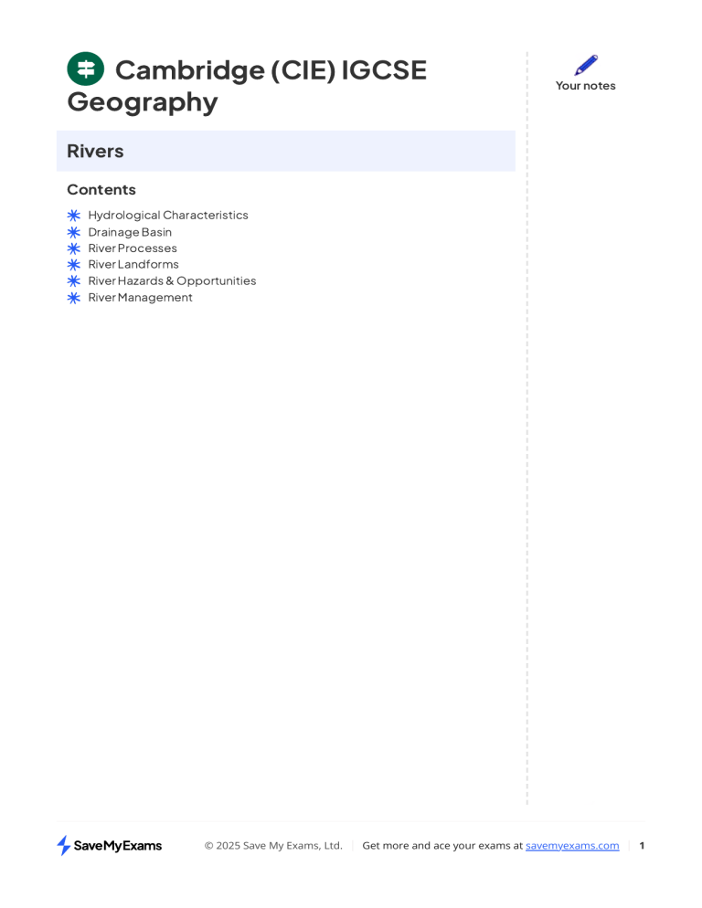 Igcse Rivers IGCSE Geography Rivers Study Notes