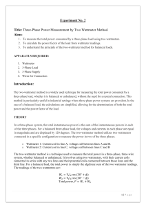 Three-Phase Power Measurement by Two Wattmeter Method Experiment