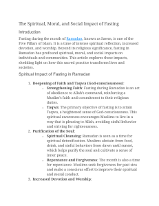 Spiritual, Moral, and Social Impact of Fasting