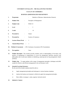 Principles of Management Module Descriptor - University of Malawi