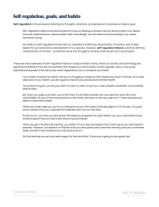 Self-Regulation, Goals, and Habits: Course Notes