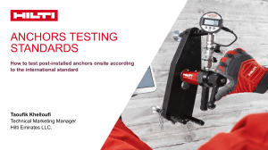 Anchors Testing Standards: Onsite Post-Installed Anchor Testing