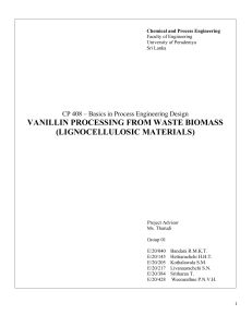 Vanillin Processing from Waste Biomass: Process Engineering Design Project