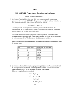 HW 3: Power System Operations and Intelligence Problems