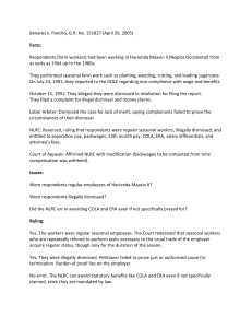 Benares v. Pancho 2005: Regular Seasonal Employees & Illegal Dismissal