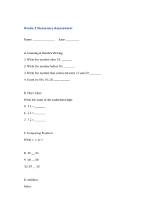 Grade 2 Numeracy Assessment Math Test