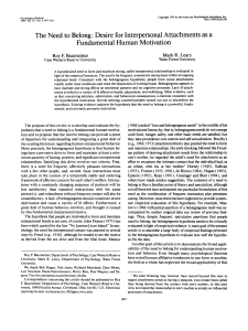 The Need to Belong: Fundamental Human Motivation
