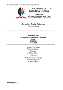 2026 Introduction to Criminology Module Outline (CFSD101)