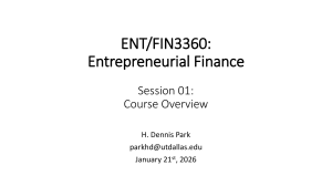 Entrepreneurial Finance Course Overview Syllabus