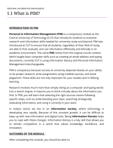 Personal Information Management (PIM) Module Introduction