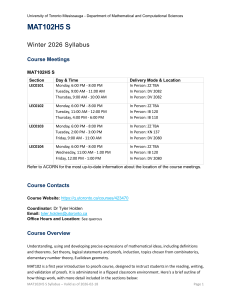 MAT102H5 S Winter 2026 Syllabus - University of Toronto