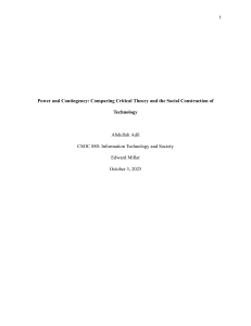 Power and Contingency: Comparing Critical Theory and SCOT
