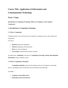 Application of ICT: Intro to Computing, History, Components