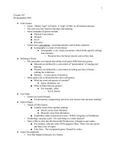 Film Genres: Cinema 107 Lecture Notes