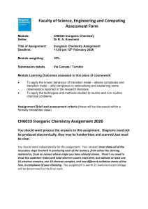 Inorganic Chemistry Assignment: Transition Metal Isomerisation
