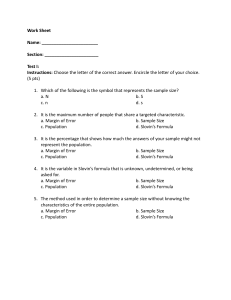 Statistics Sample Size Worksheet with Multiple Choice & Problems