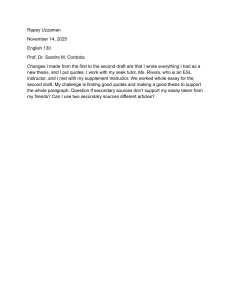 English 130 Essay Draft: Secondary Sources & Thesis