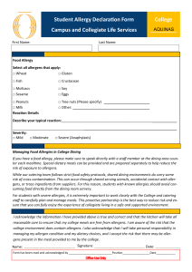 Student Allergy Declaration Form - Aquinas College