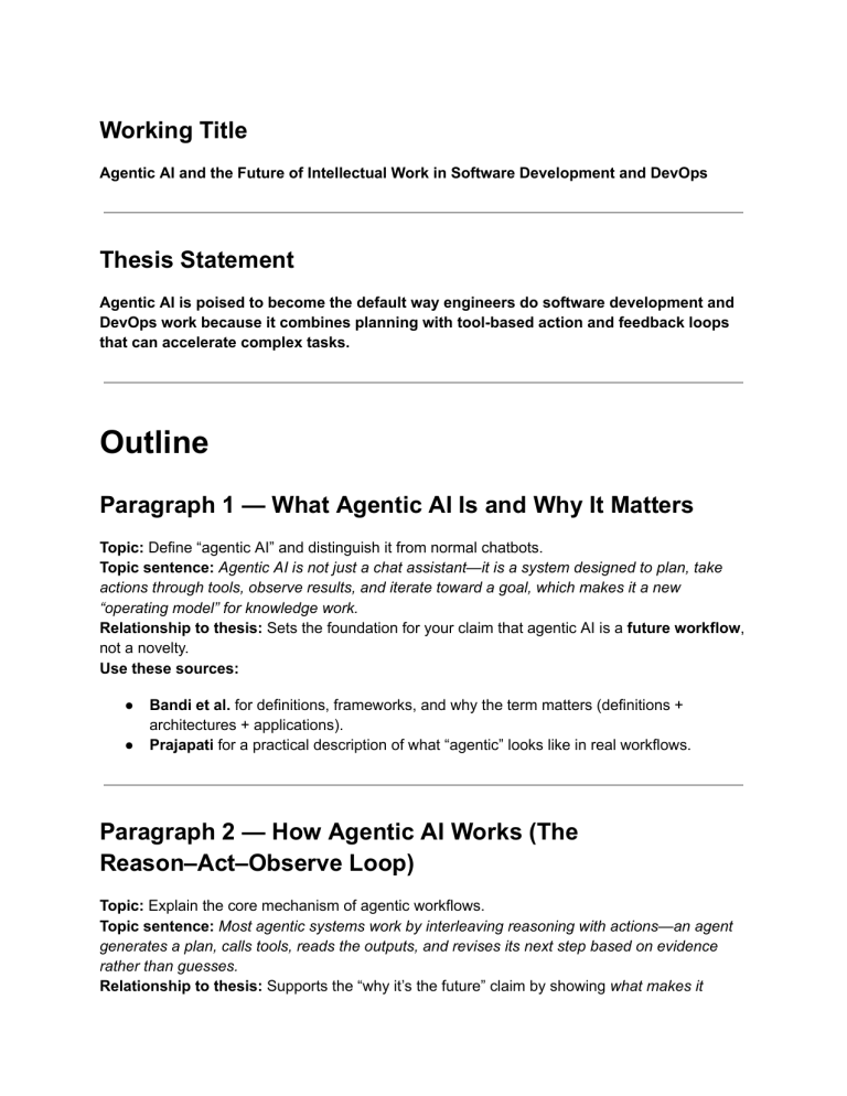 Agentic AI in Software Development: Thesis Outline