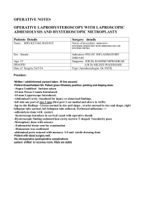 Operative Notes: Laparohysteroscopy with Adhesiolysis & Metroplasty