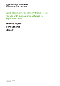 Cambridge Lower Secondary Science Paper 1 Mark Scheme Stage 9
