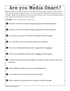 Are You Media Smart? Media Literacy Worksheet